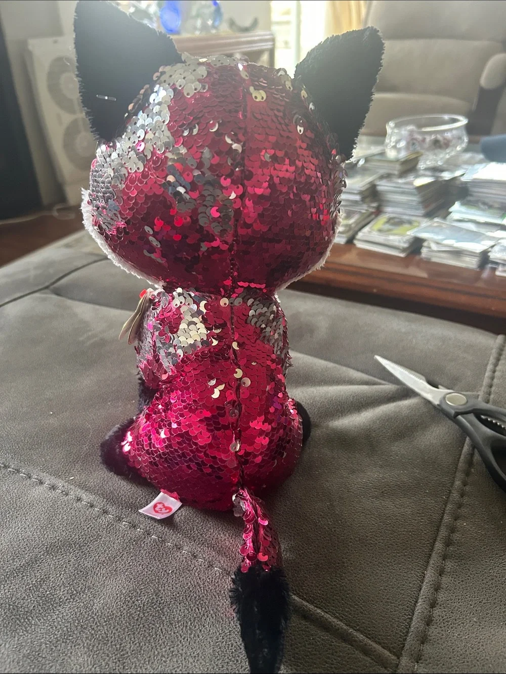 Ty Sequin Fox Plush in Pink, Silver & Black